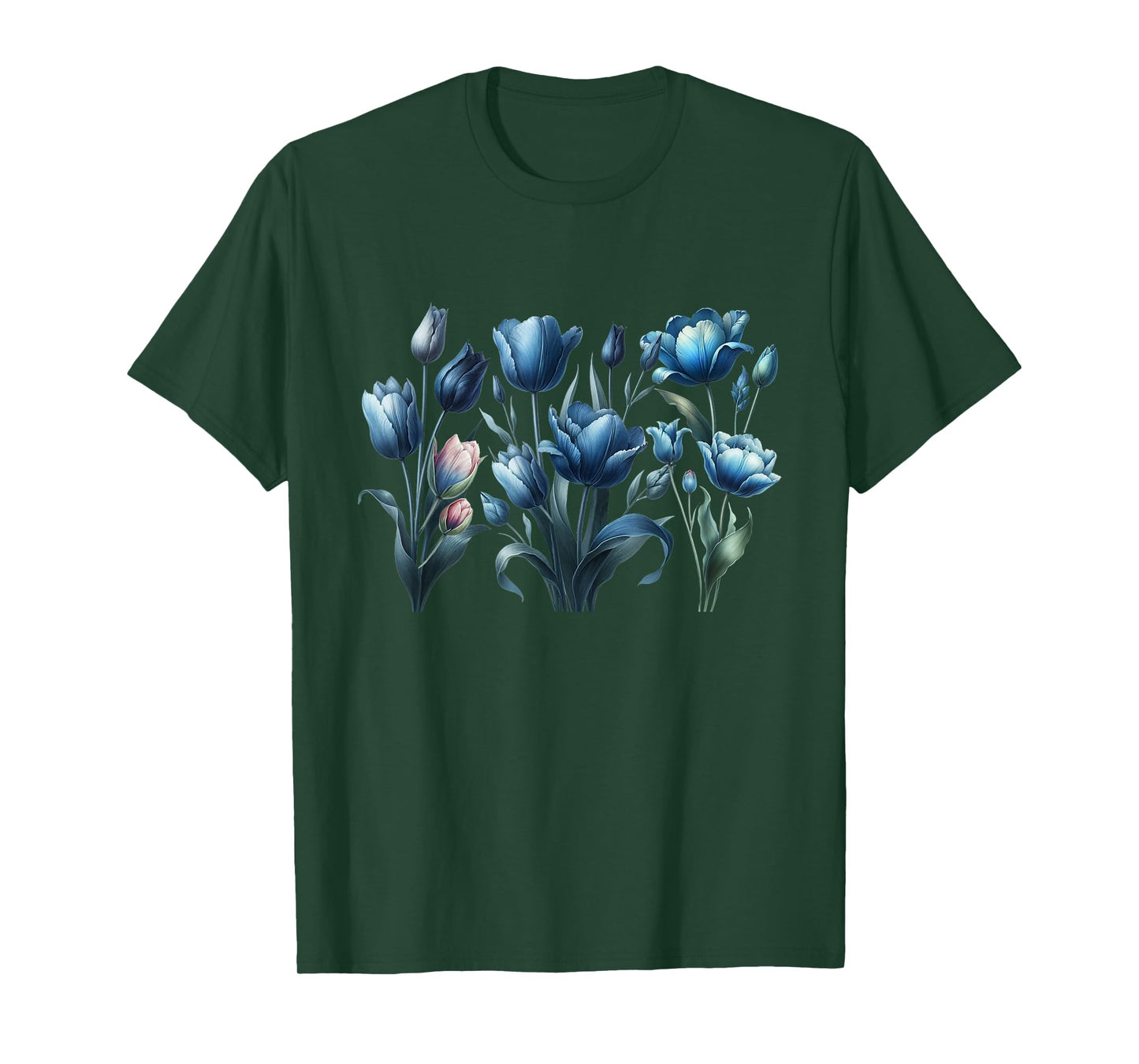 Vintage Blue Tulips Flower Blossoms Delight Florist Gardener T-Shirt