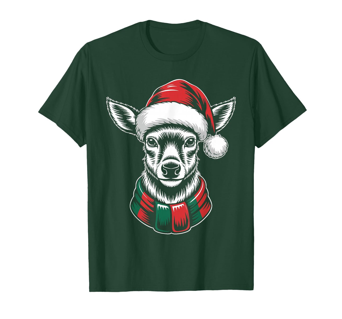 Deer Xmas Santa Hat Scarf Christmas Costume T-Shirt