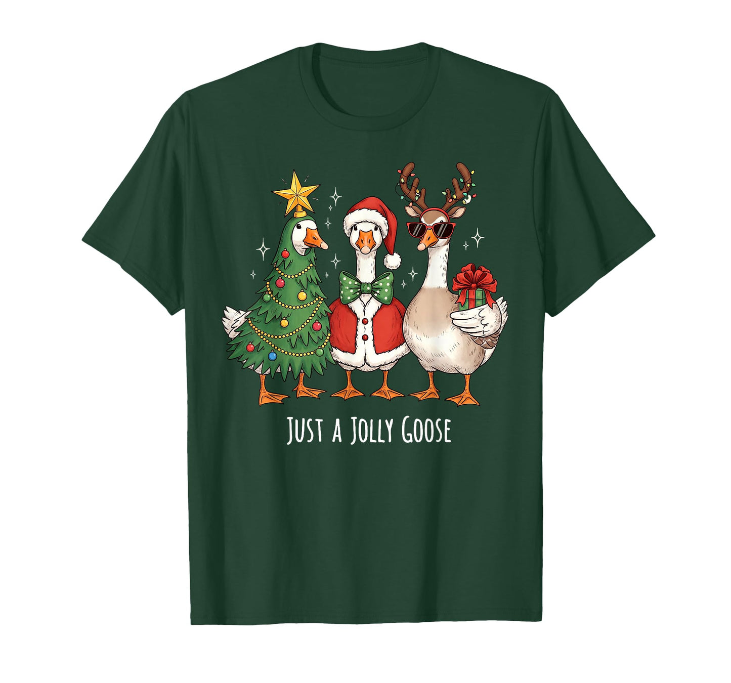 Just A Jolly Goose Christmas Goose Lovers Tree Santa Xmas T-Shirt