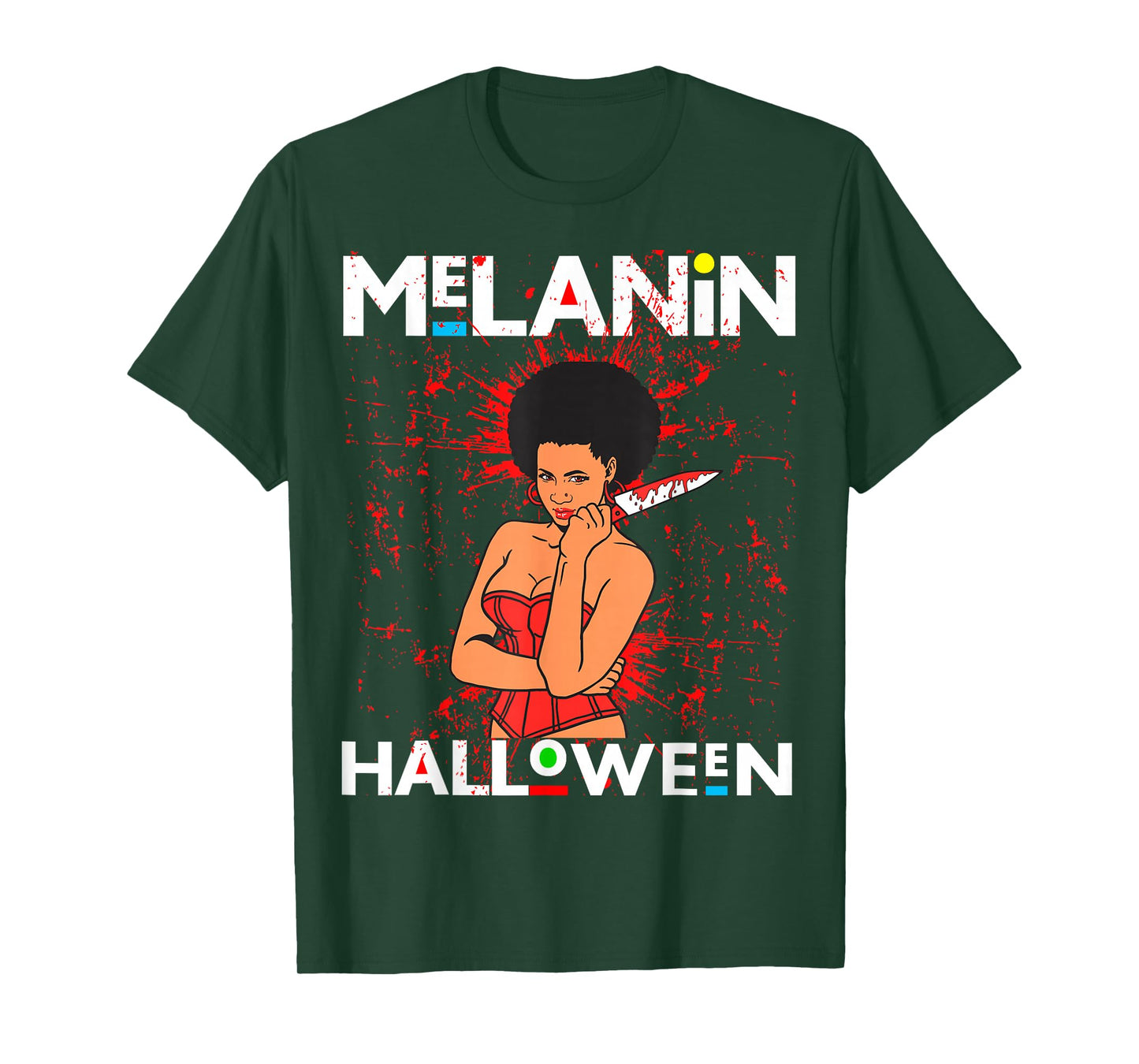 Funny Melanin Halloween Black Girl Magic Scary Blood Costume T-Shirt