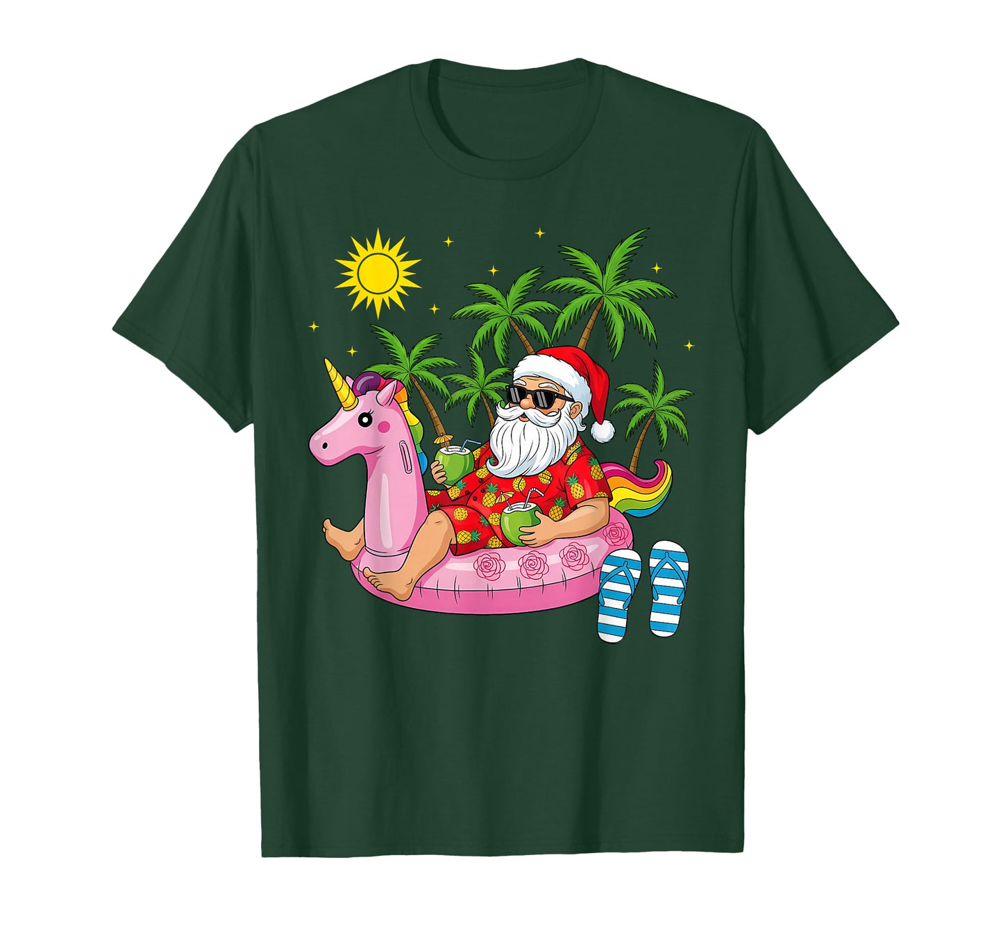 Summer Santa Unicorn Floater Funny Christmas July Beach T-Shirt