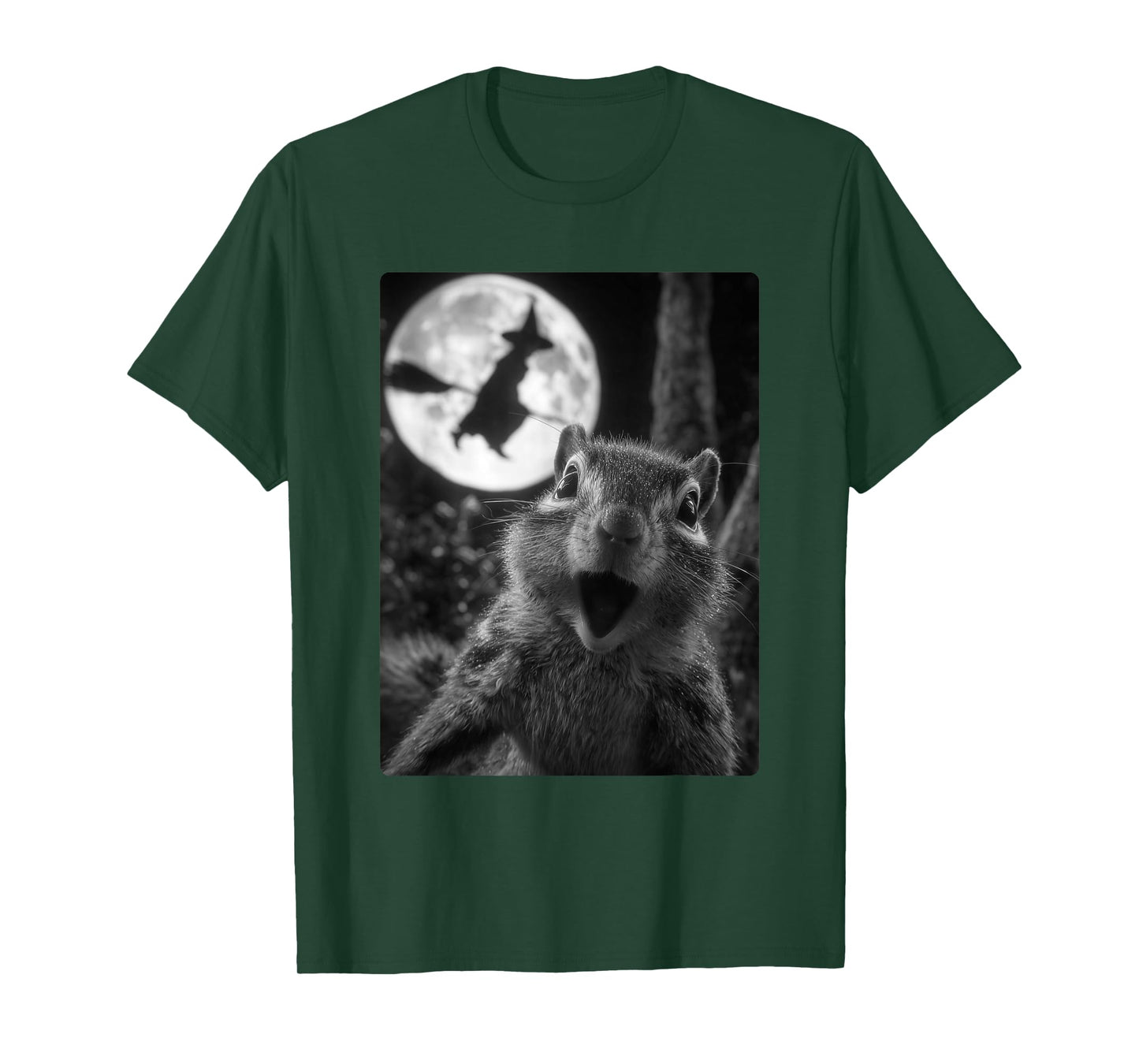 Funny Chipmunk Selfie with Full Moon Flying Witch Halloween T-Shirt
