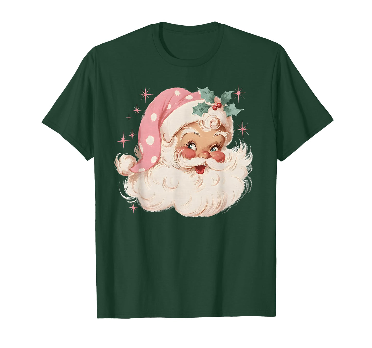 Pink Christmas Santa Claus Face Xmas Vintage Pink Santa T-Shirt