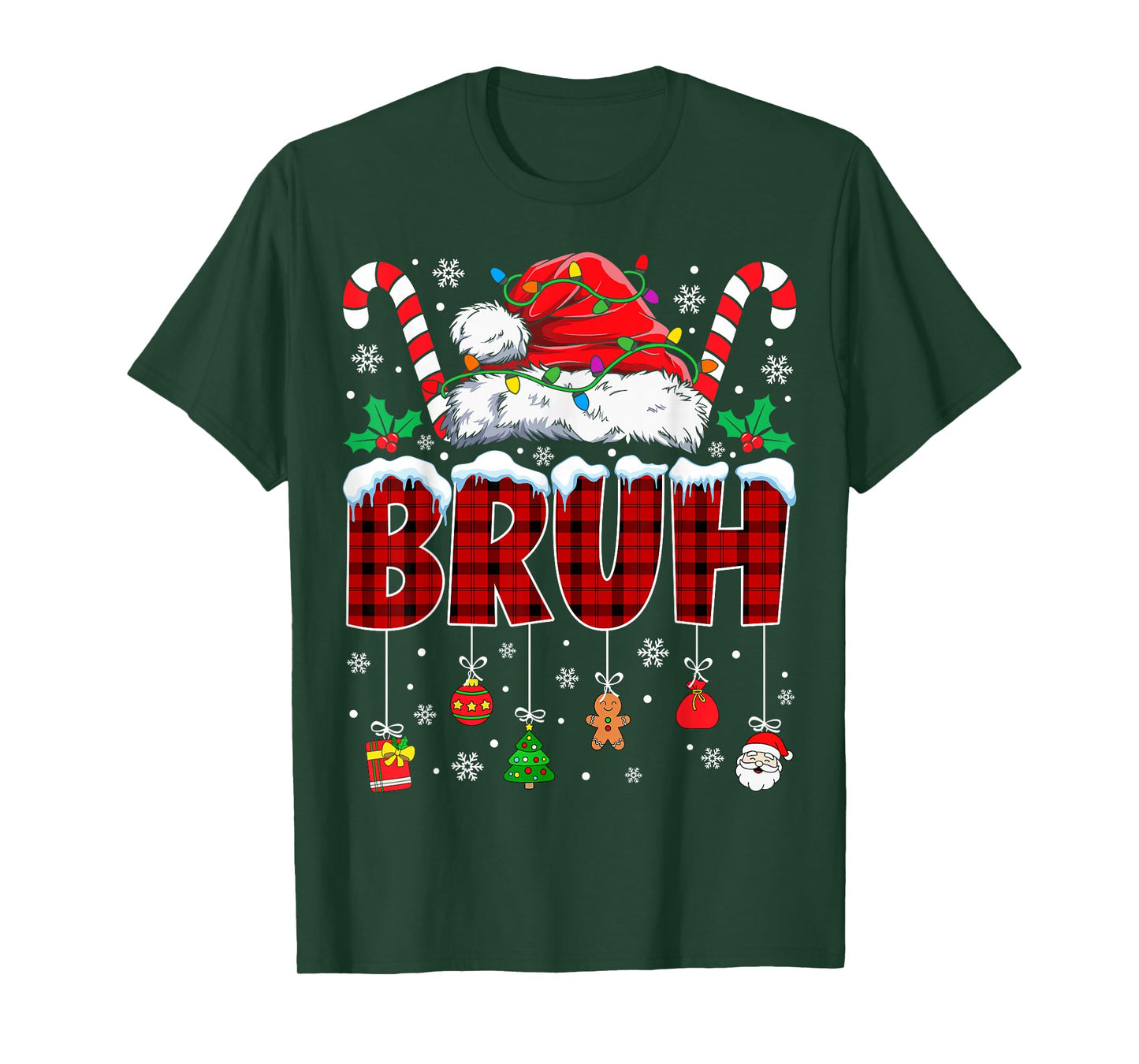 Christmas Bruh Meme Santa Hat Plaid Funny Xmas Boys Kids T-Shirt