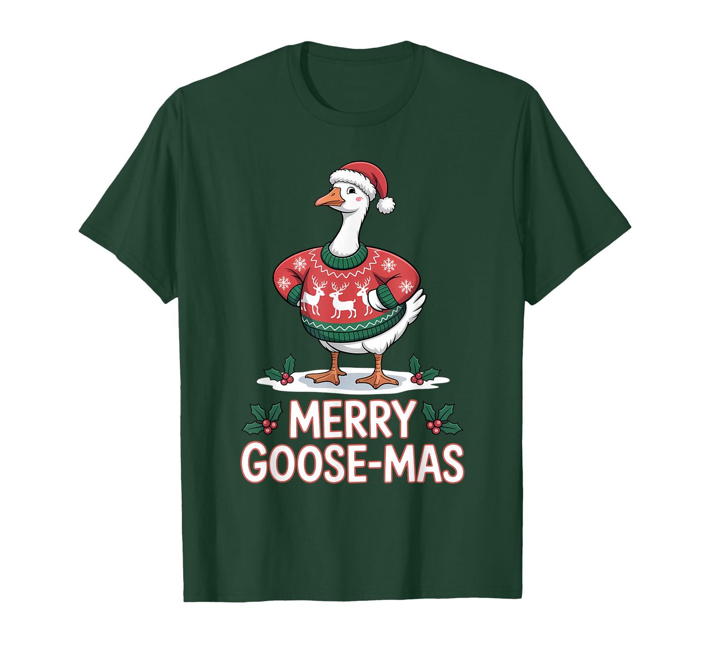 Merry Goose-mas Ugly Sweater Santa Hat Funny Goose Christmas T-Shirt