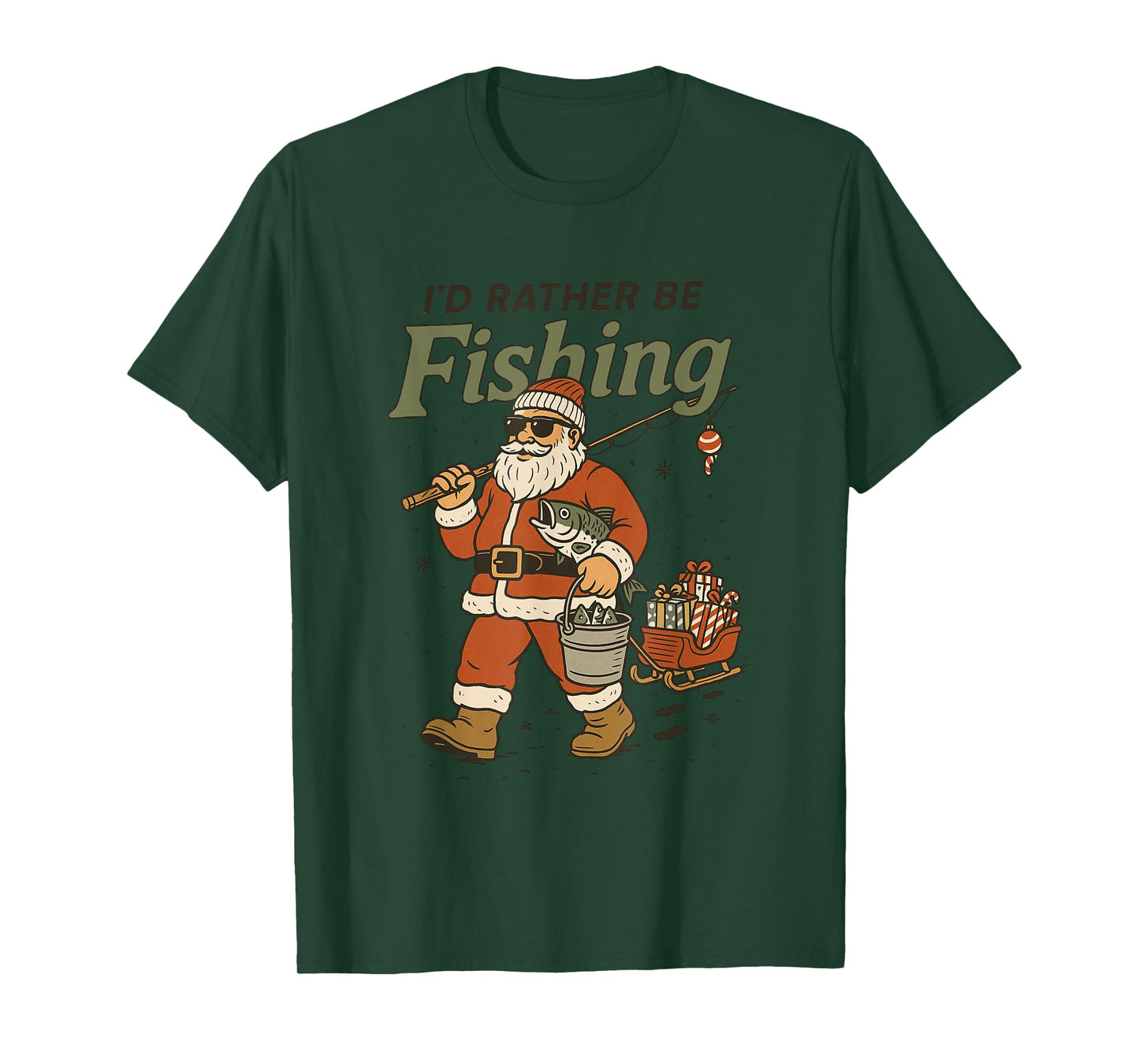 I'd Rather Be Fishing Santa Christmas T-Shirt