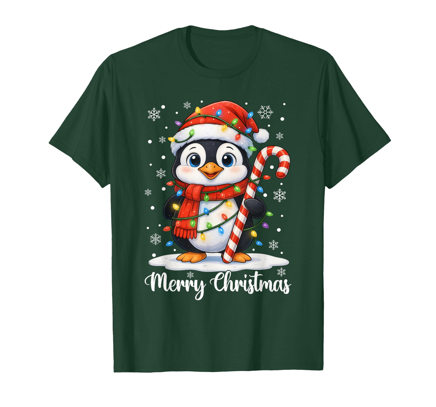 Merry Christmas Penguin Santa Hat Xmas Light Gift Boys Men T-Shirt