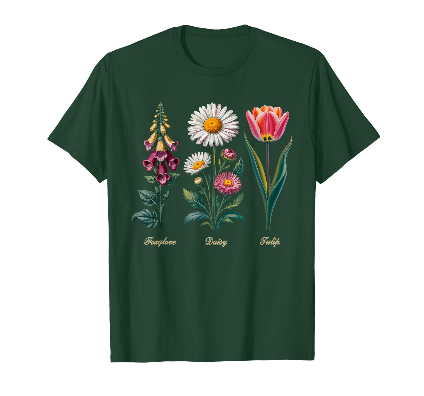 Foxglove Daisy Tulip Vintage Flower Arrangement T-Shirt