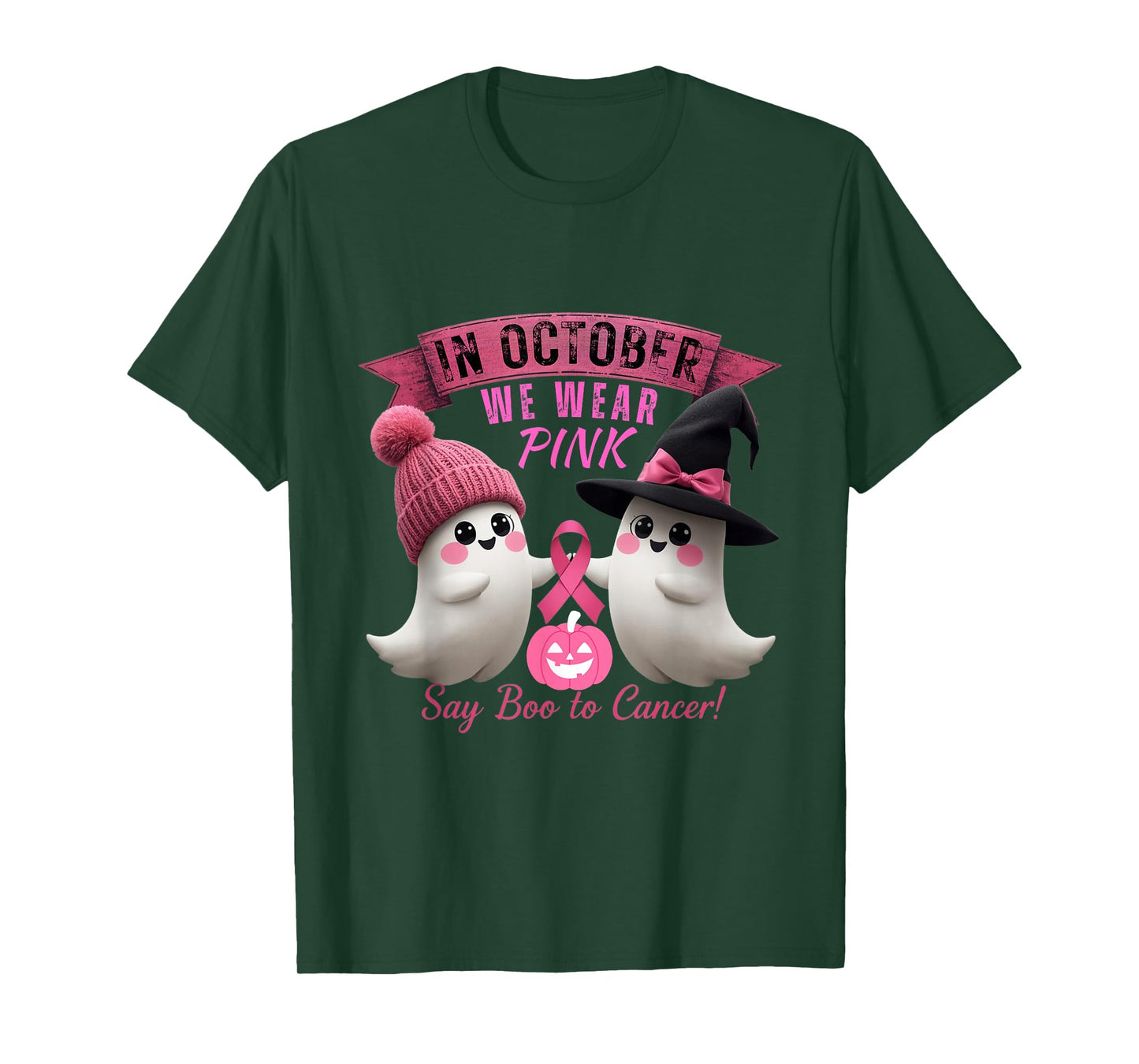 in October Wear Pink Say Boo to Cancer Halloween Pumpkin T-Shirt