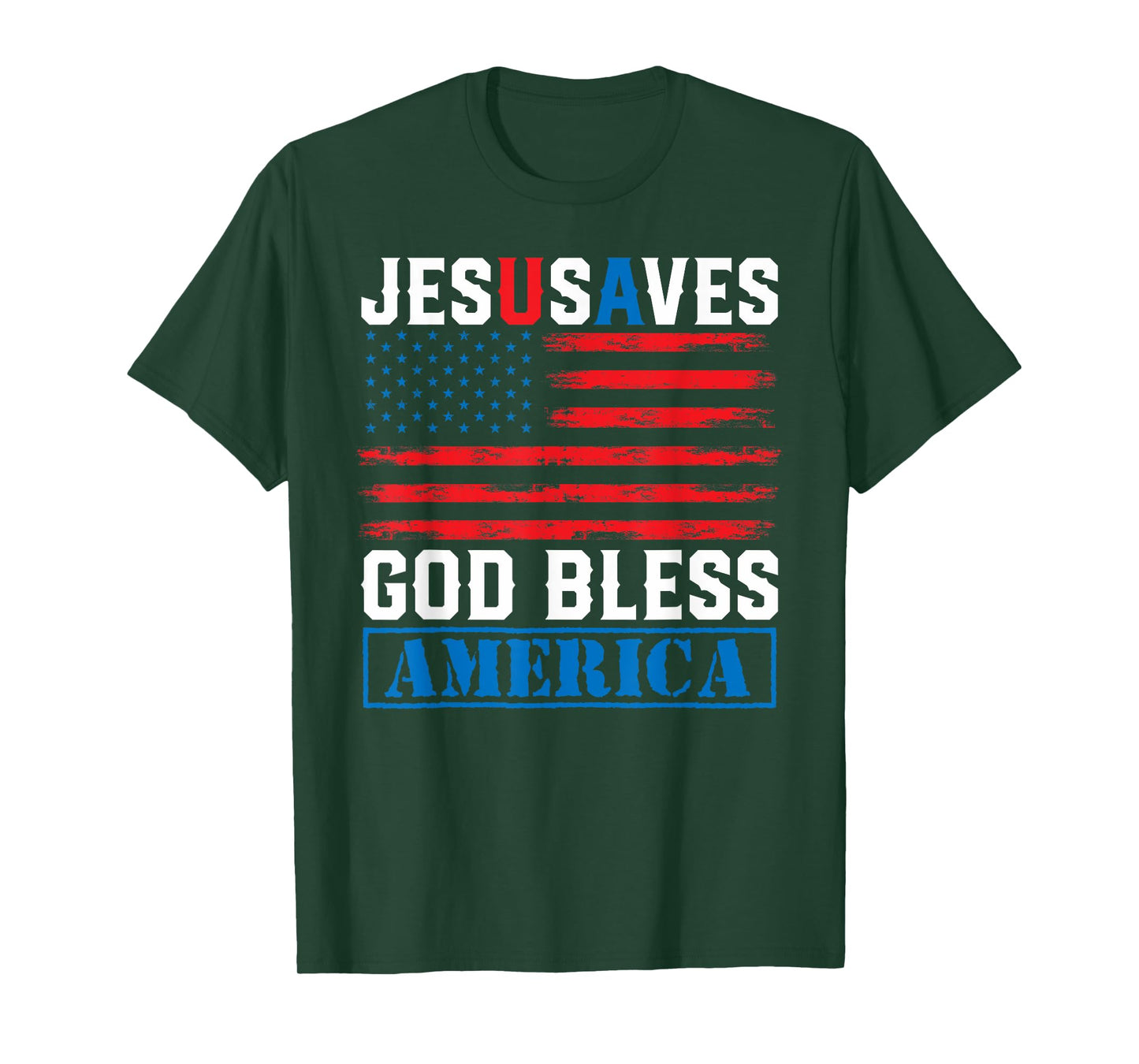 Jesus Saves USA - God Bless America - Vintage Grunge Flag T-Shirt