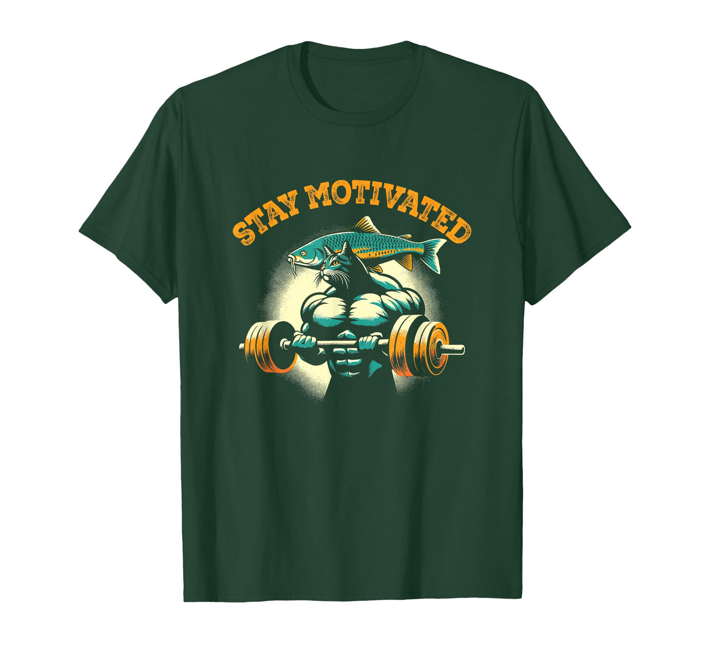 Stay Motivated - Funny Weightlifting Cat Gym Workout Lover T-Shirt