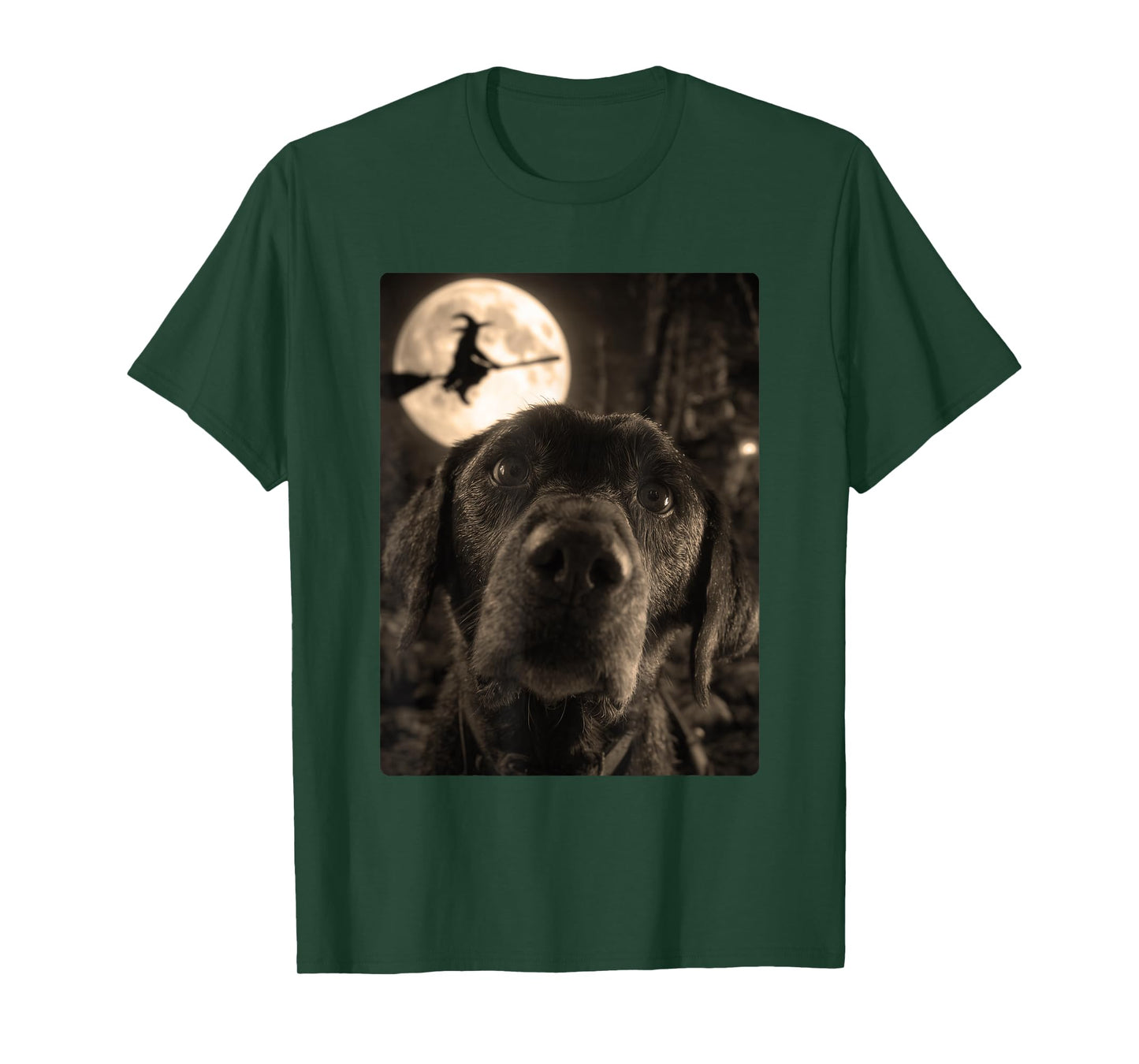 Funny Labrador Selfie Full Moon Flying Witch Halloween Dog T-Shirt