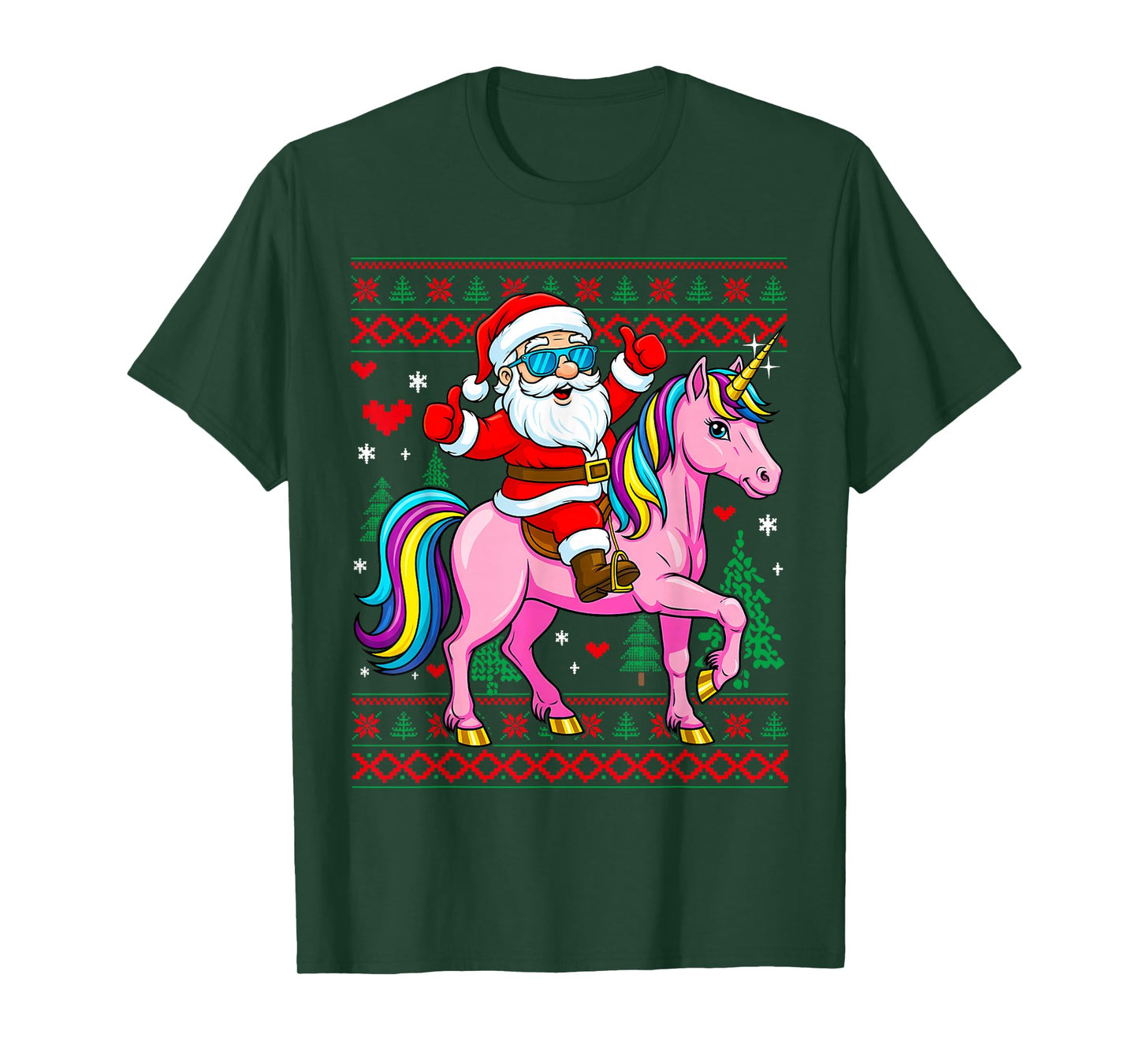 Christmas Santa Claus on Unicorn Girly Girls Cute Women T-Shirt