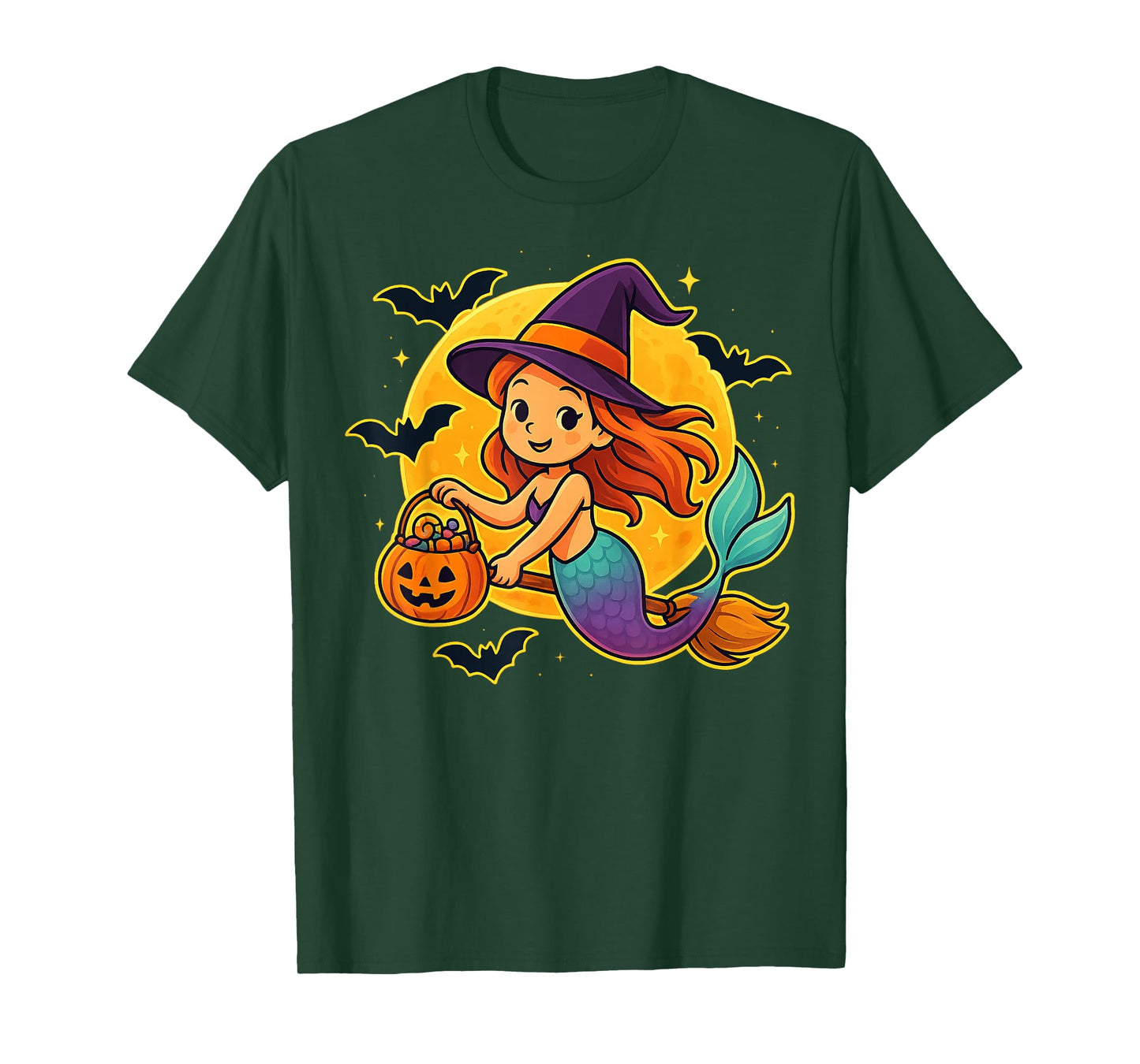 Cute Mermaid Witch Pumpkin Halloween Costume Boys Girls T-Shirt