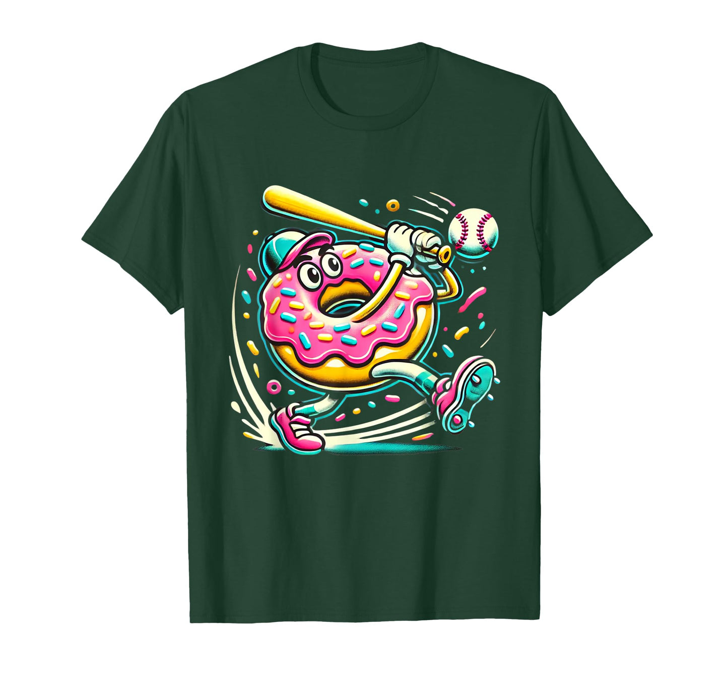 Funny Donut Playing Baseball Food Champ Sports Donut T-Shirt