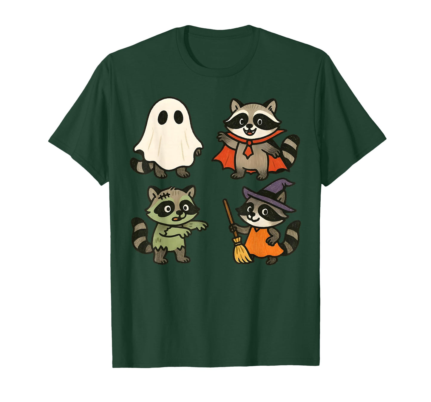 Raccoon Spooky Witch Boo Zombie Cute Halloween Boys Girls T-Shirt