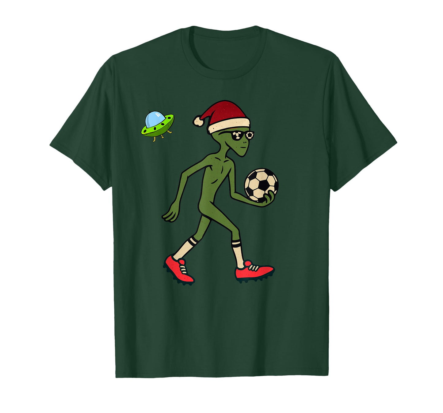 Alien Playing Soccer Christmas Vintage Funny Xmas Holiday T-Shirt
