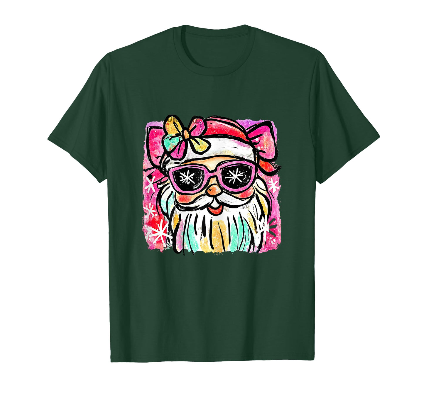 Coquette Pink Glass Santa Merry Christmas Women Girl Kids T-Shirt