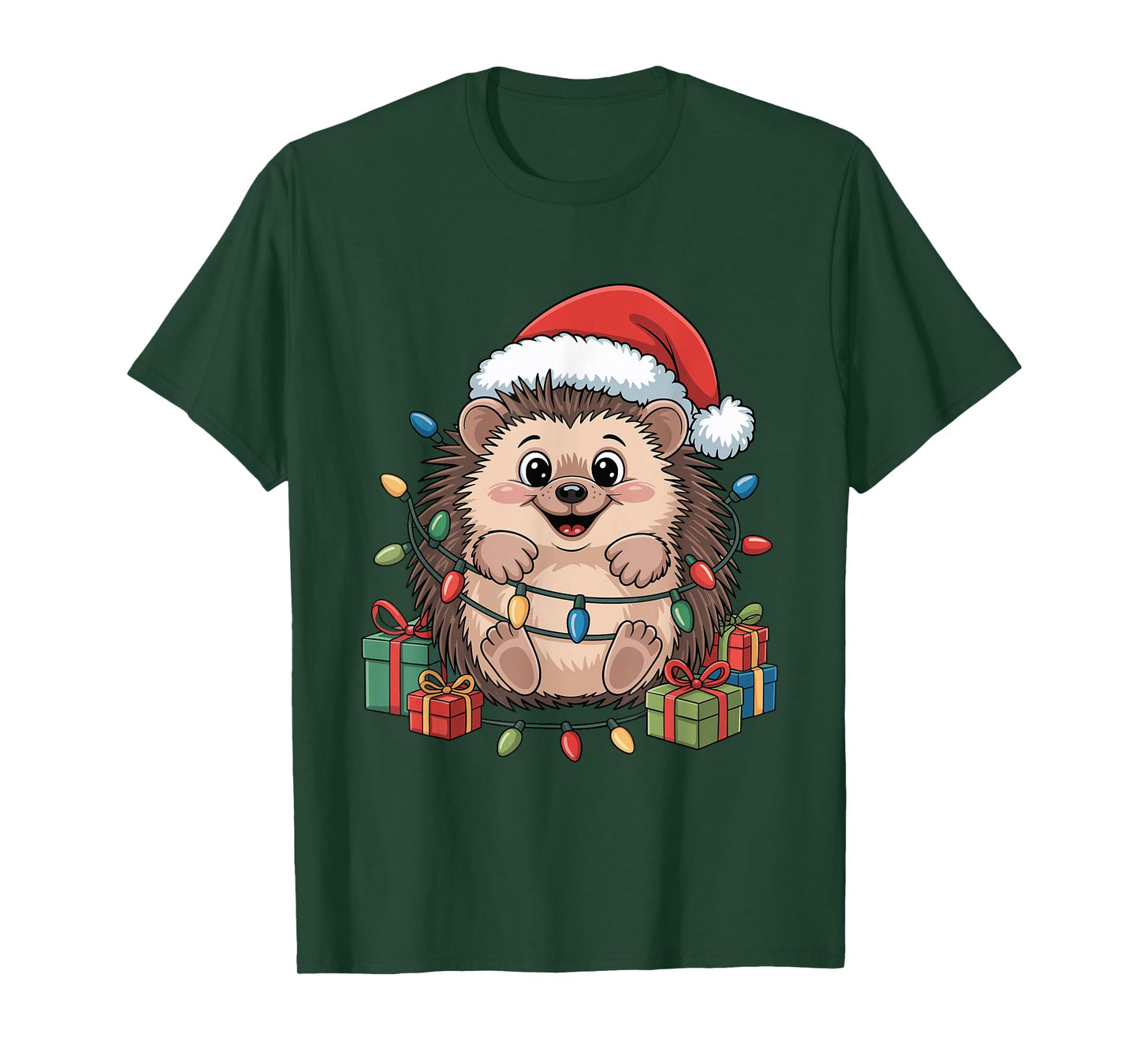 Hedgehog Santa Hat Christmas Design Funny Animal Lovers T-Shirt