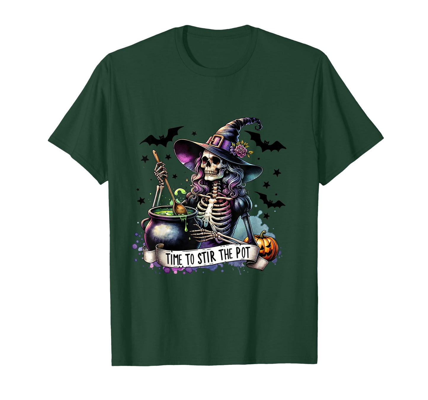 Time To Stir the pot Skeleton Woman Witch Halloween Pin-Up T-Shirt