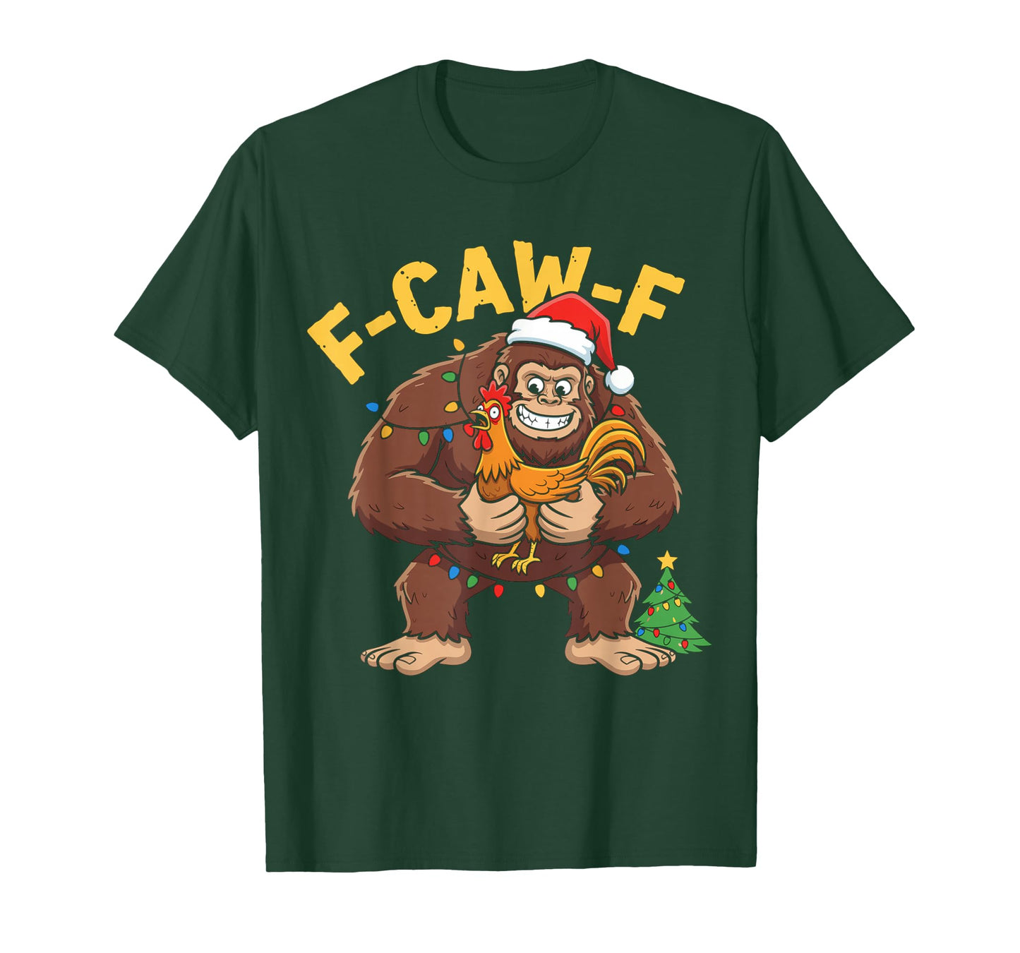 Funny Christmas Bigfoot Holding Chicken Design T-Shirt