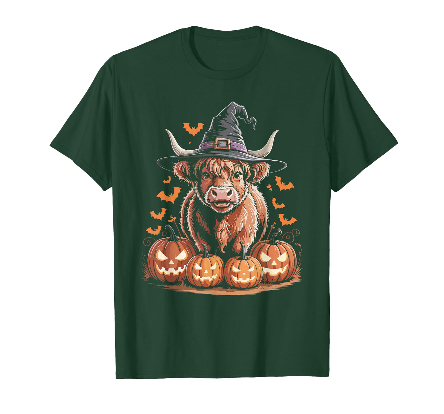 Halloween Highland Cow Witch with Pumpkins T-Shirt