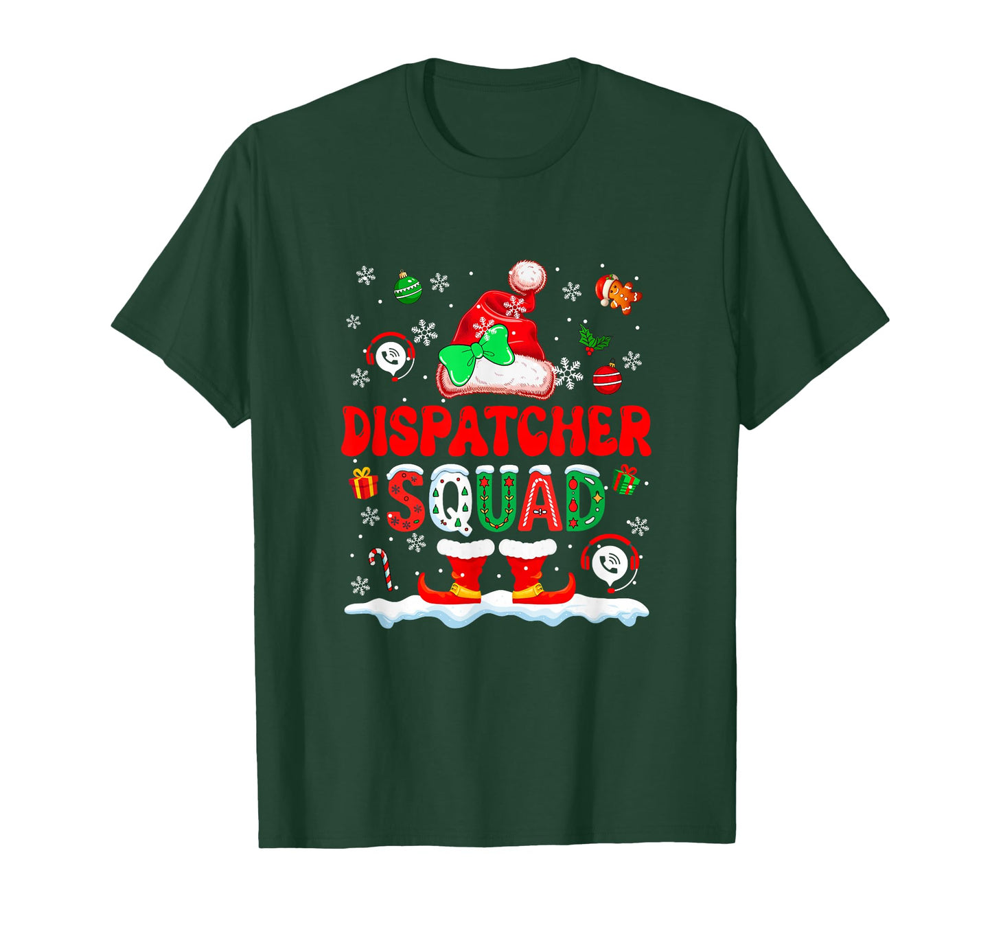 Dispatcher Squad Women Job Christmas Santa Costume Bow Tie T-Shirt