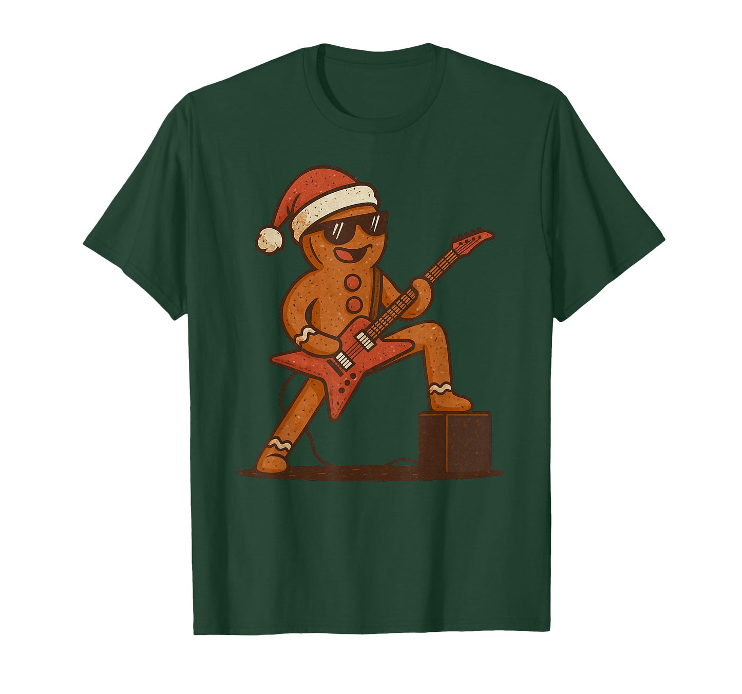 Gingerbread Playing Rock Guitar Christmas Vintage Funny Xmas T-Shirt