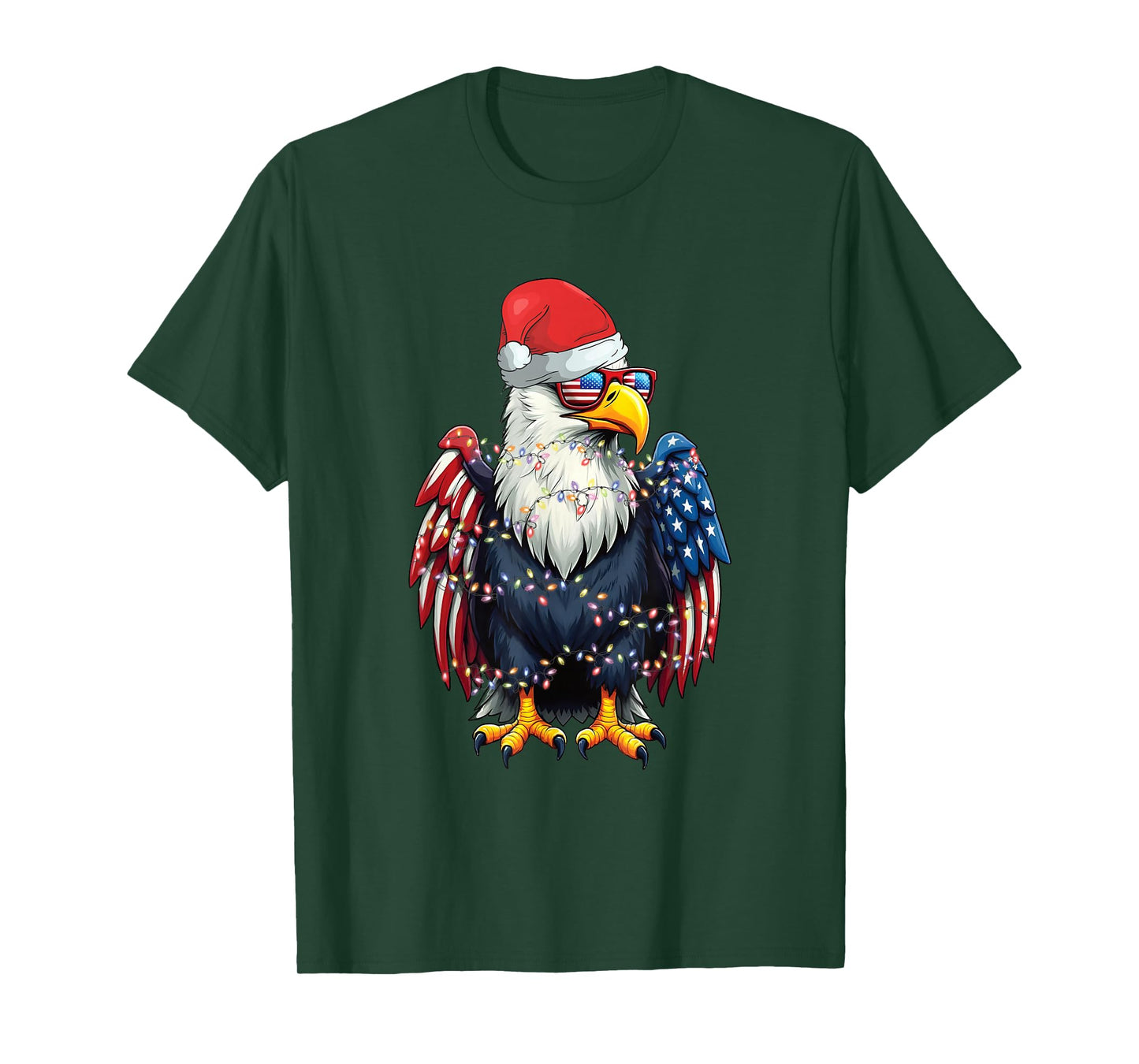 Patriotic Eagle Christmas Lights Santa Hat American Flag T-Shirt