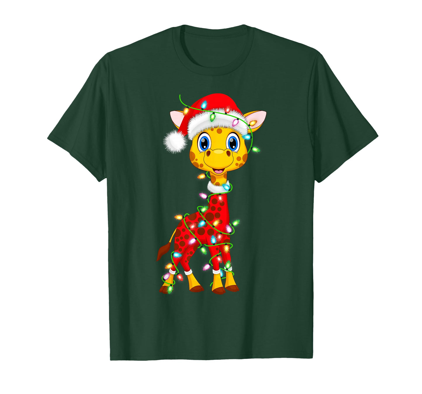 Giraffe Christmas Lights Santa Costume Cute Animal Xmas T-Shirt