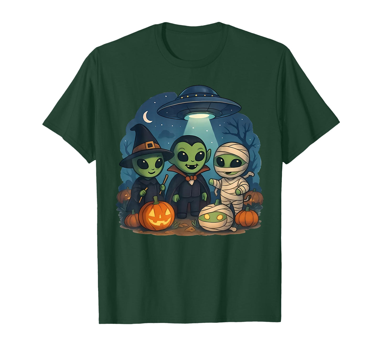 UFO Alien Spooky Pumpkin Trick Or Treat Space Halloween T-Shirt