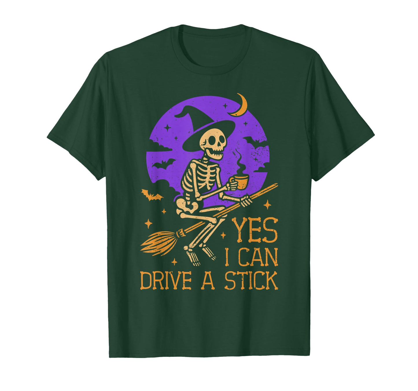 Yes I Can Drive A Stick Funny Halloween Witch Skeleton T-Shirt