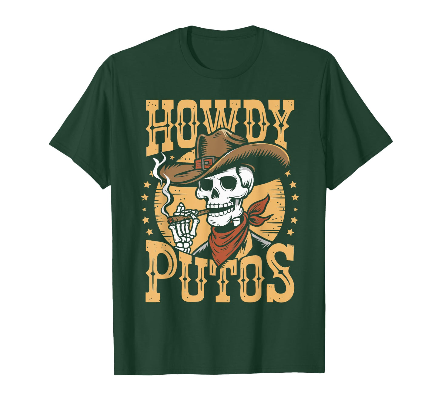 Vintage Howdy Putos Skull Cowboy Western Country Spanish T-Shirt