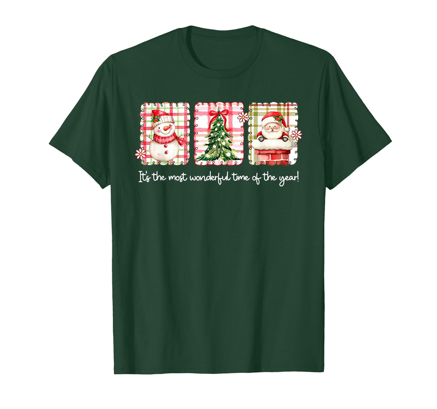 Christmas The Most Wonderful Time of The Year Plaid Snowman T-Shirt
