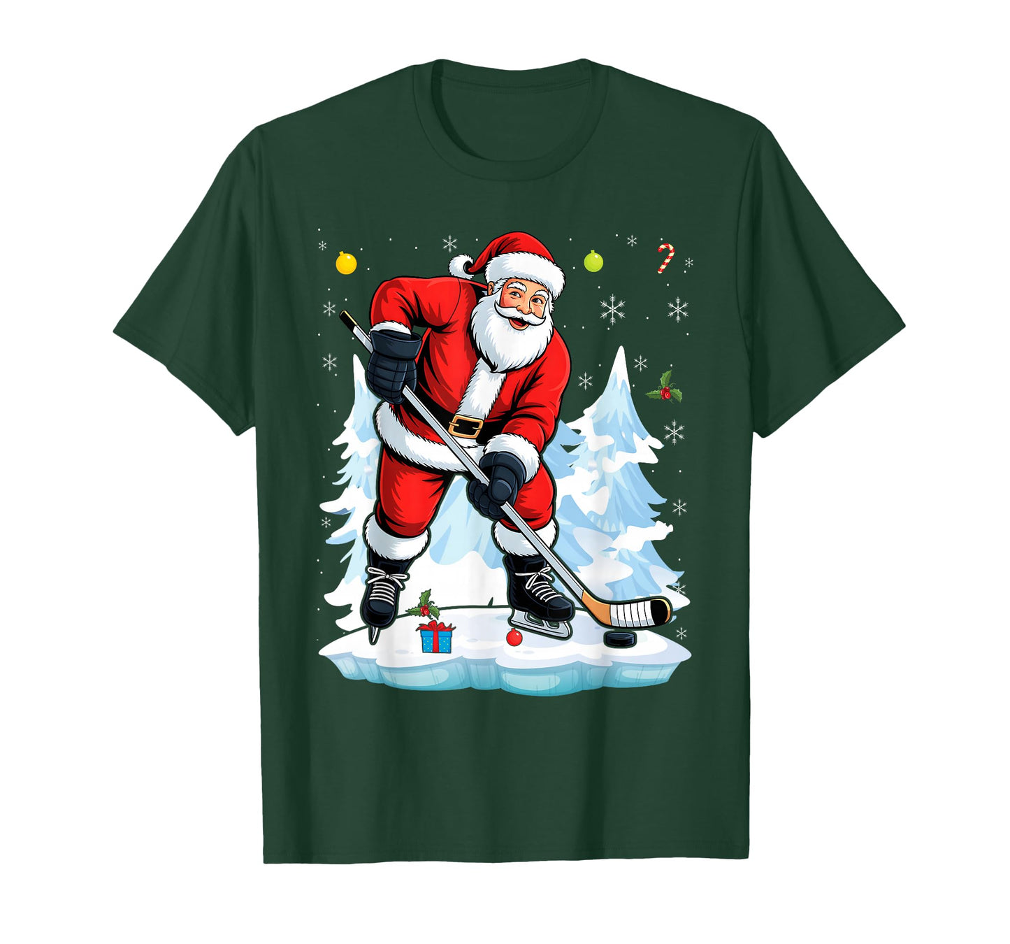 Santa Playing Hockey Christmas Pajama Cool Sport X-Mas T-Shirt