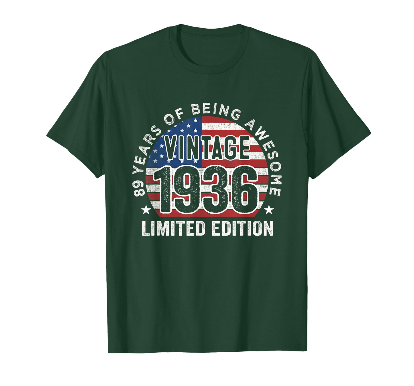 89th Birthday Gifts Men Vintage 1936 89 Years Old USA Flag T-Shirt