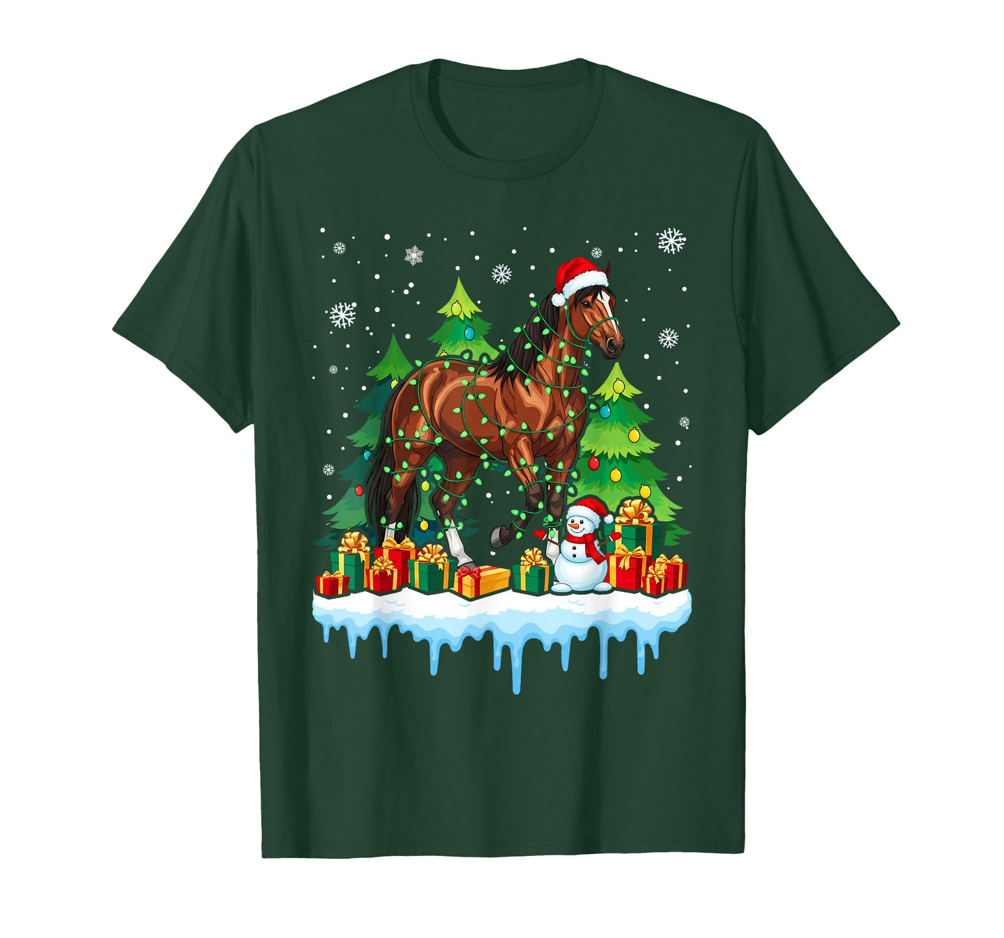 Horse Santa Hat Christmas Lights Riding Funny T-Shirt