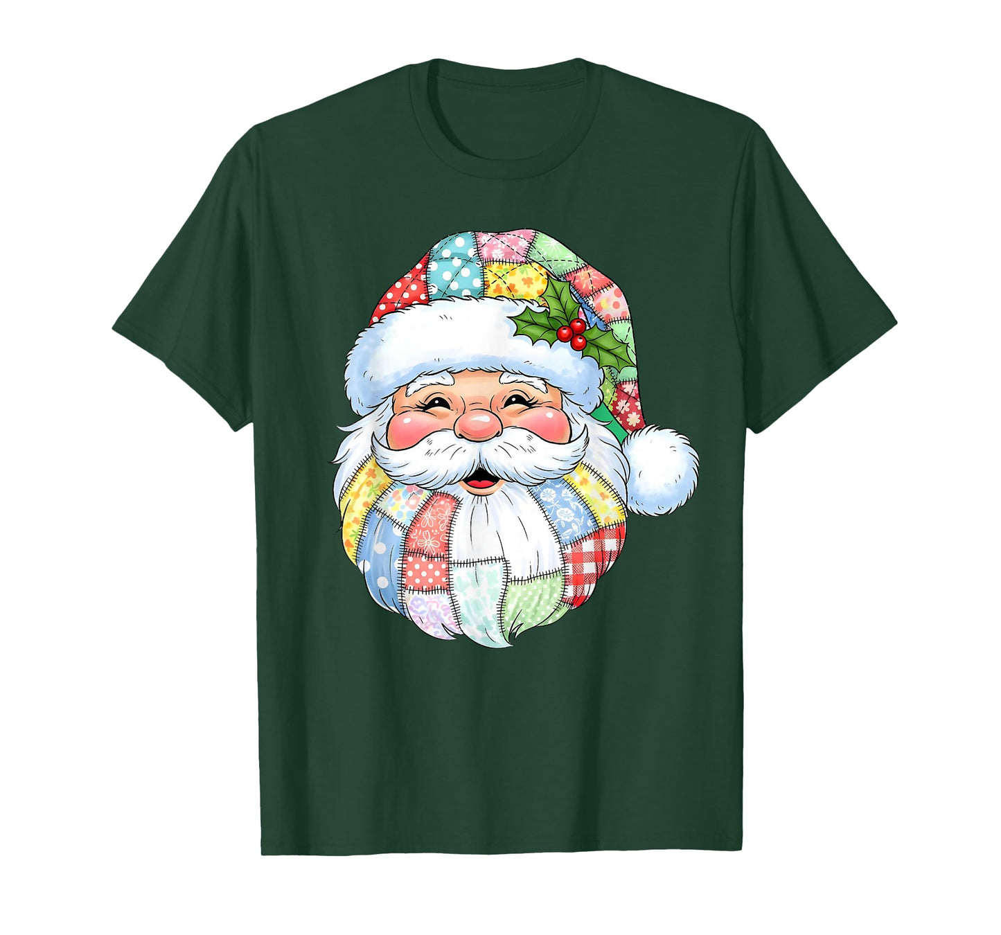 Santa Claus Patchwork Christmas Xmas Family Pajamas Holiday T-Shirt