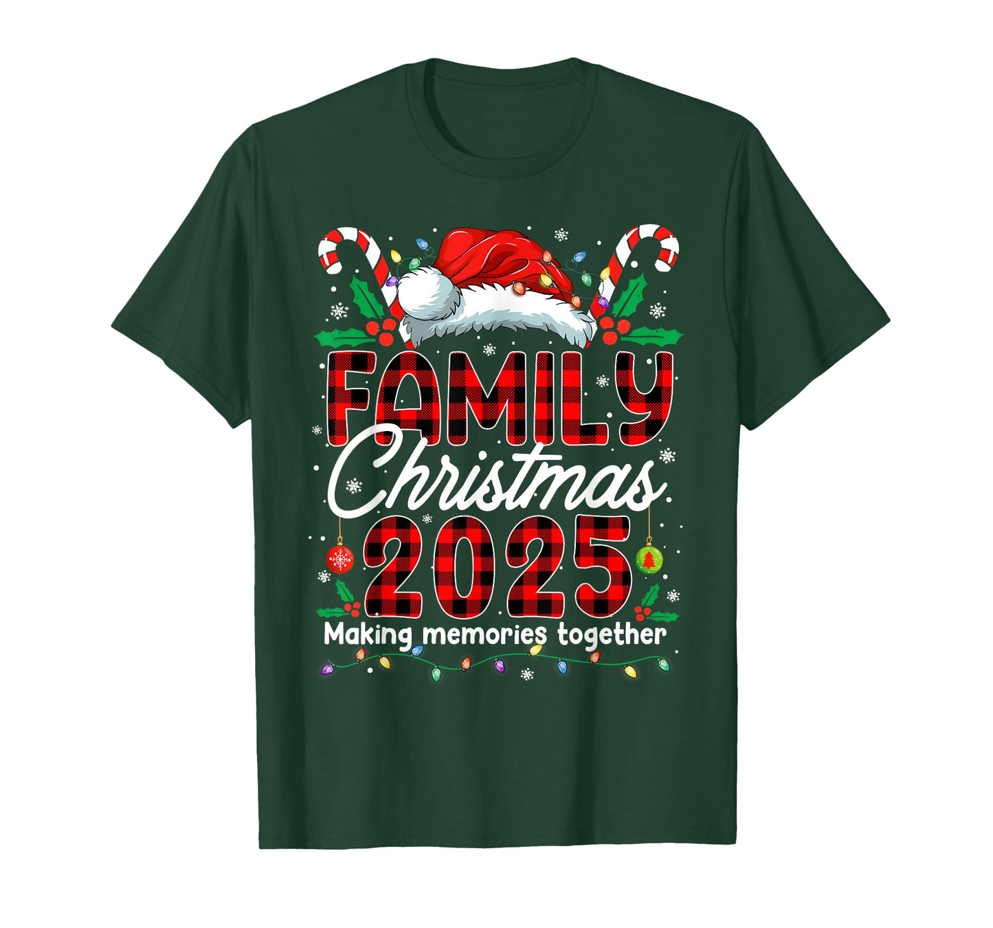 Buffalo Plaid Family Christmas 2025 Xmas Lights Santa Pajama T-Shirt
