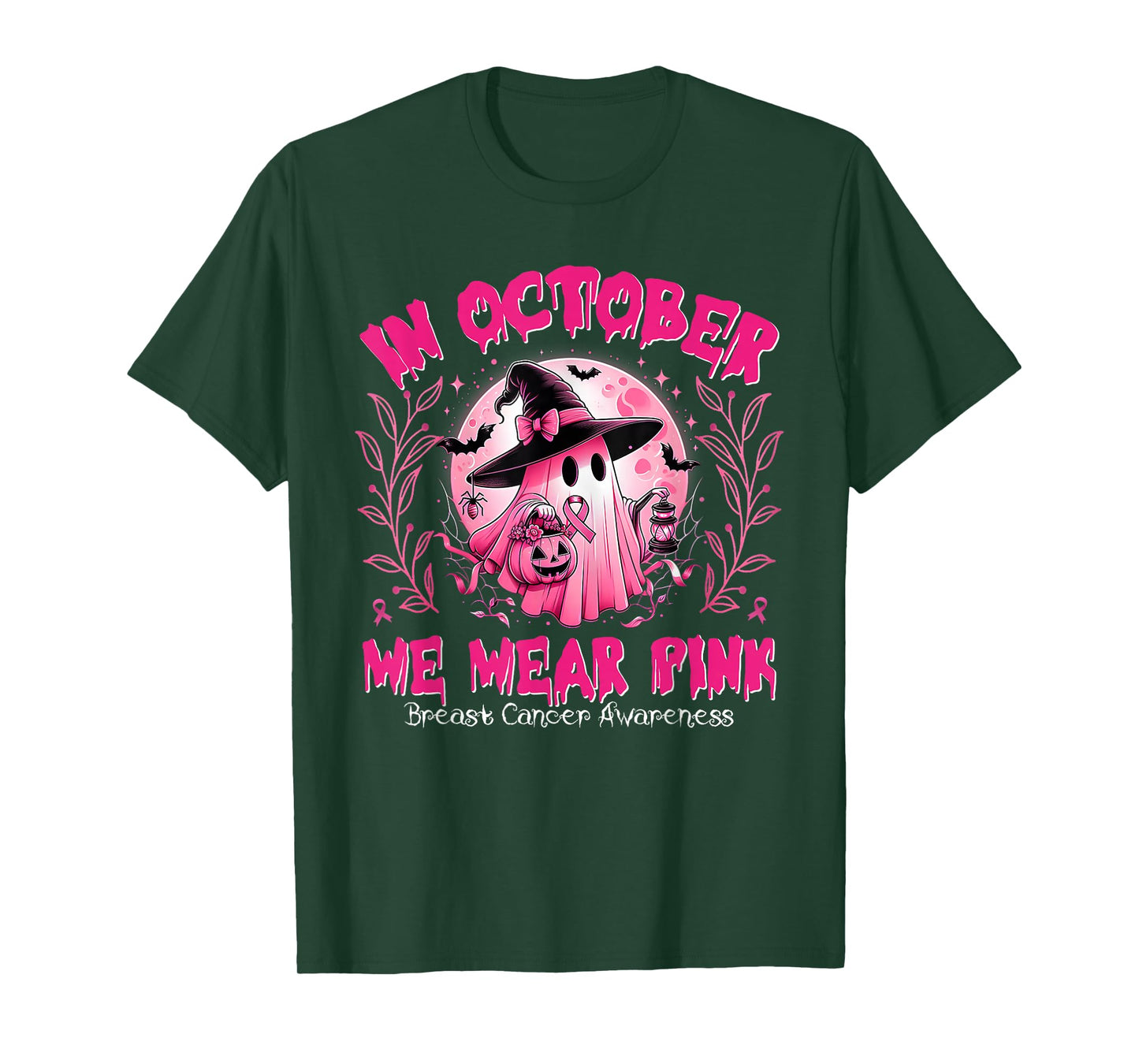 in October We Wear Pink Ghost Breast Cancer Awareness T-Shirt