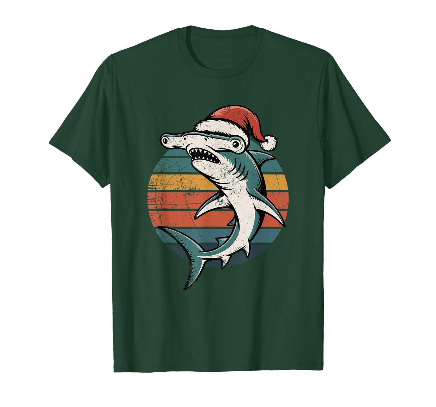 Retro Hammerhead Shark Santa Hat Christmas Vintage Holiday T-Shirt