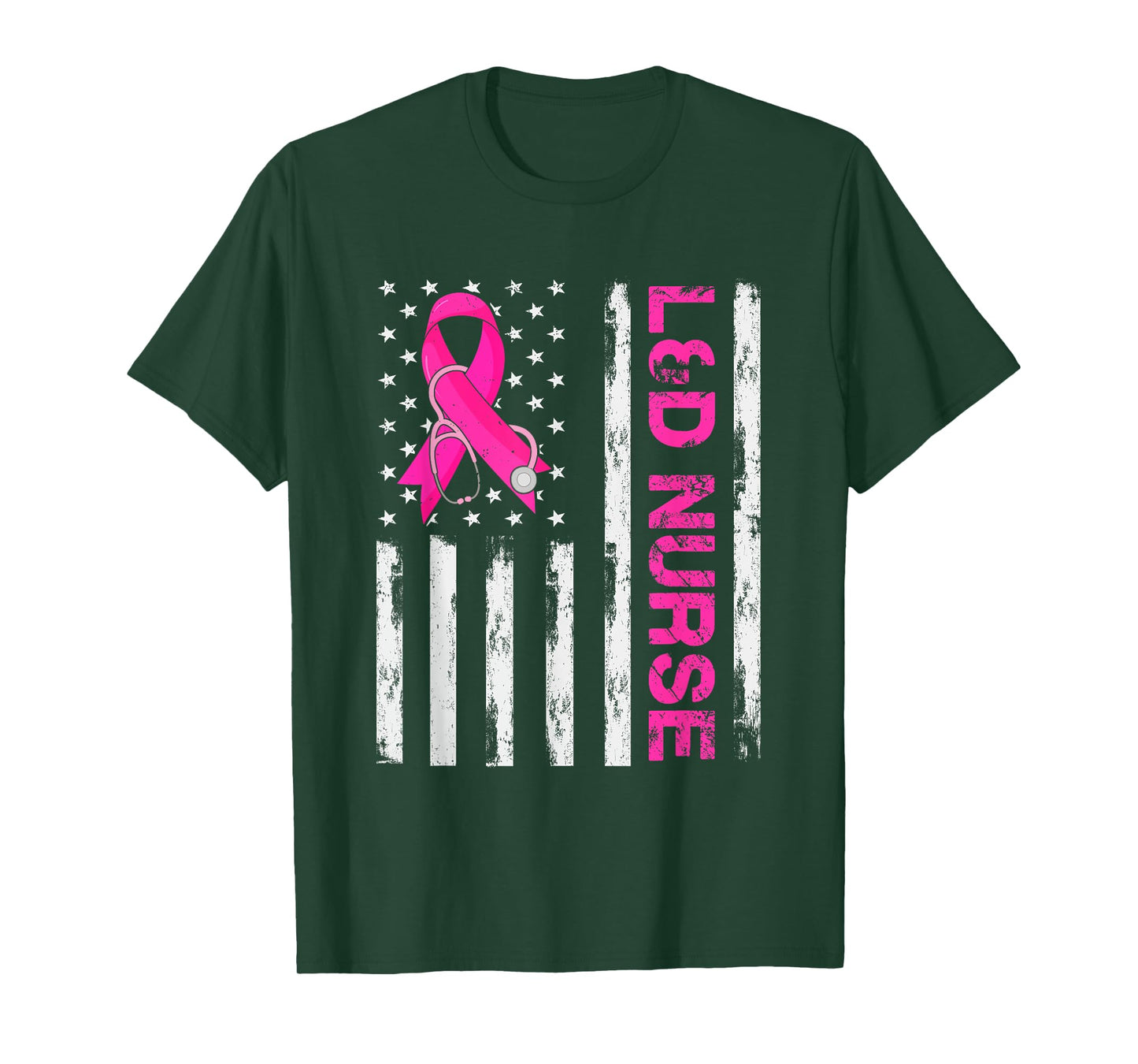 L&D Nurse American Flag Breast Cancer Awareness Pink Ribbon Women Men T-Shirt