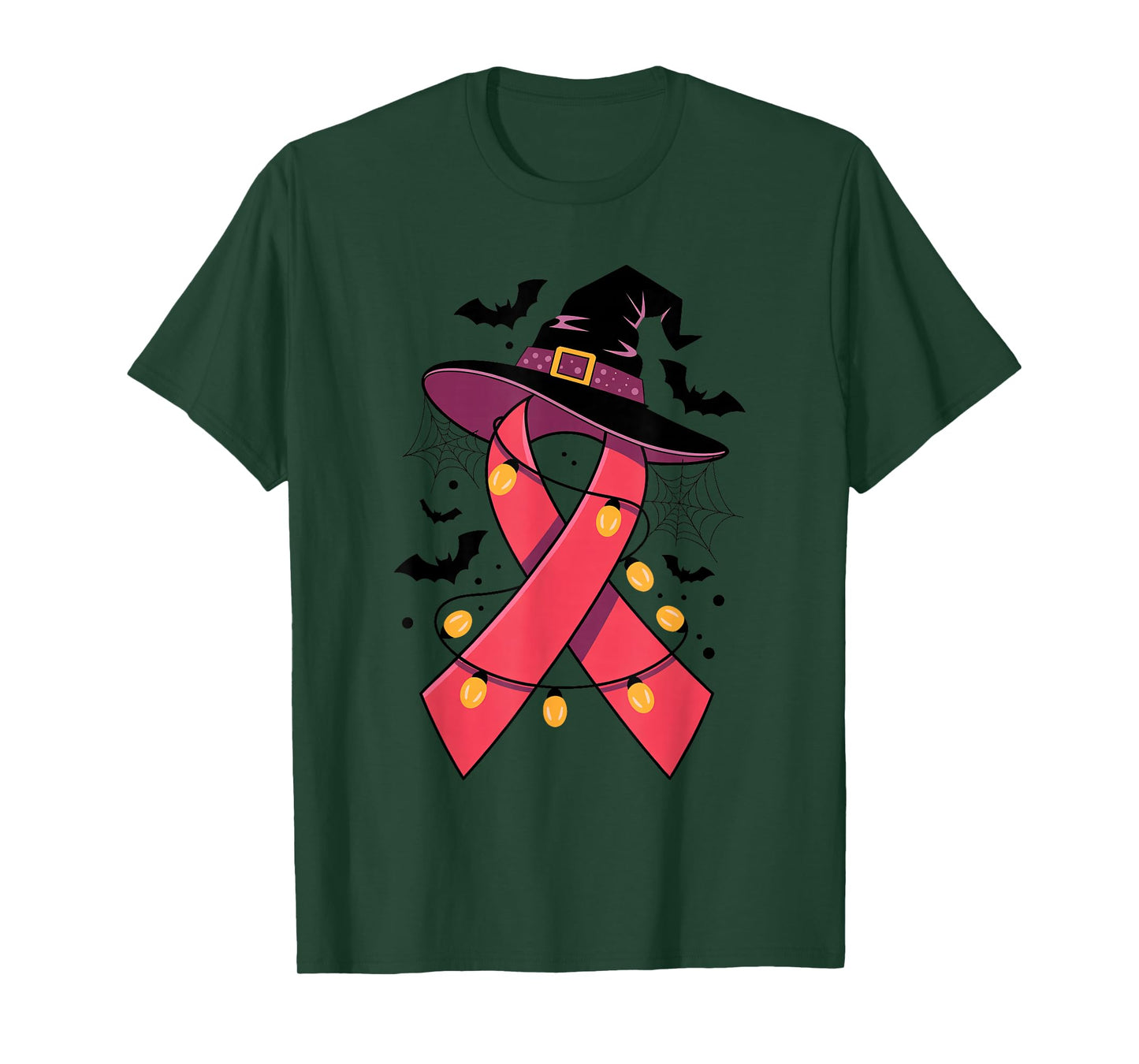 Pink Ribbon Witch Hat Halloween Spider Breast Cancer Warrior T-Shirt