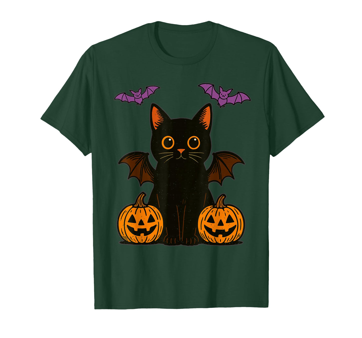 Black Cat Bat Halloween Pumpkin Kitten Lover Feline T-Shirt
