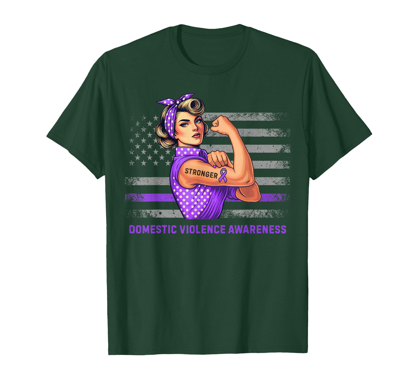 Vintage American Flag Stronger Domestic Violence Awareness T-Shirt