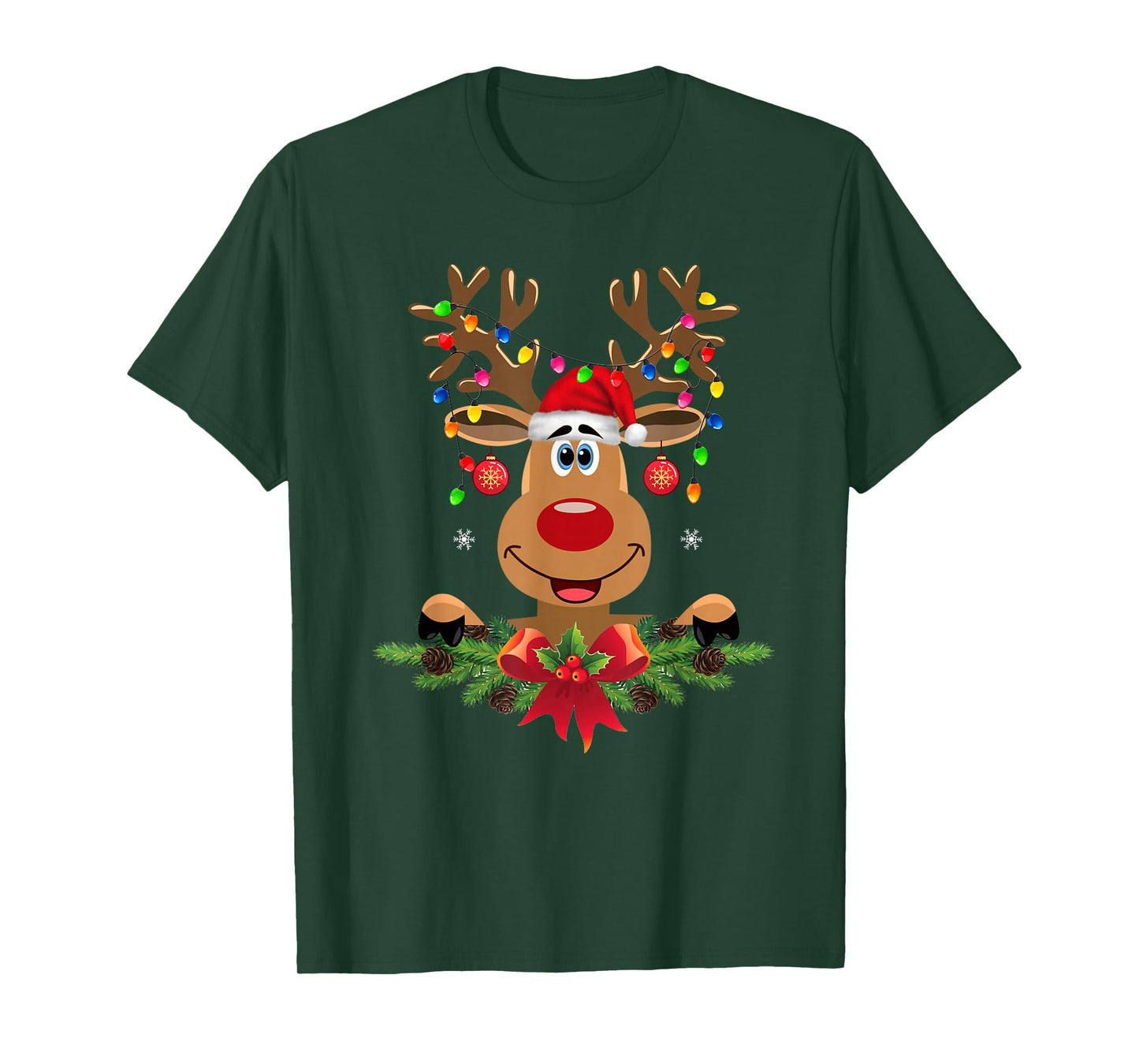 Rudolph Red Nose Reindeer T-Shirt Santa Christmas Men Women T-Shirt