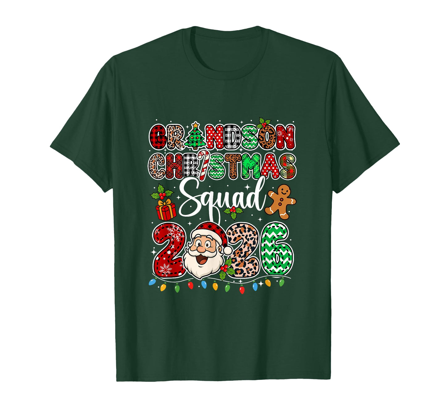 Grandson Christmas Crew 2026 Leopard Santa Family Group T-Shirt