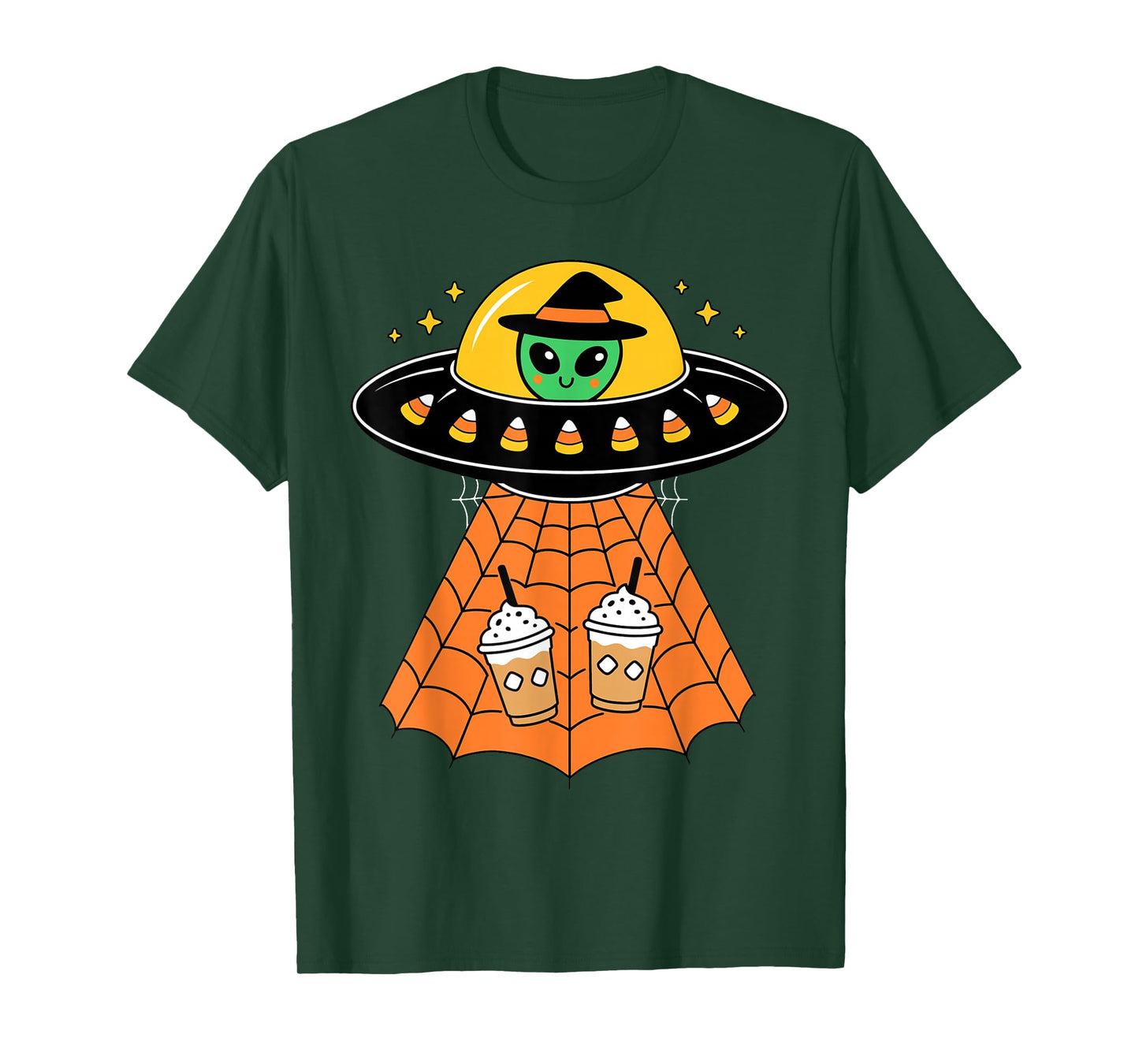 Cute Alien UFO Halloween Coffee Pumpkin Humor Costume Candy T-Shirt