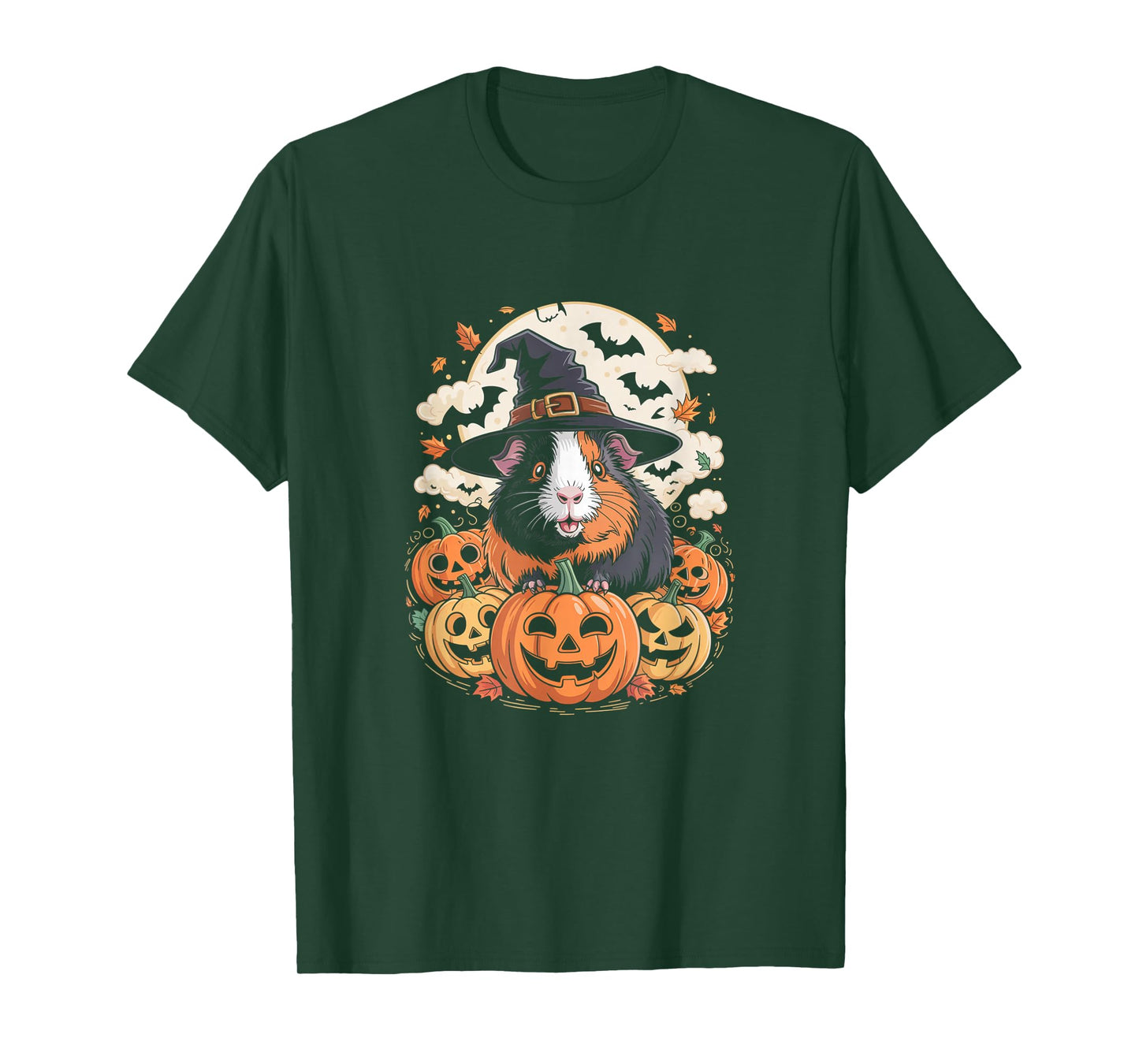 Guinea Pig Witch Hat Pumpkin Fall Spooky Bats Halloween T-Shirt