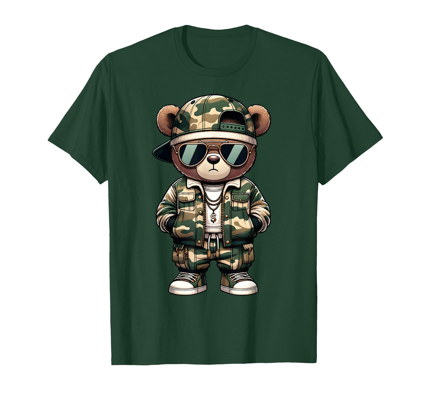 Camo Hip Hop Teddy Bear Camouflage Gangsta Streetwear Hustle T-Shirt